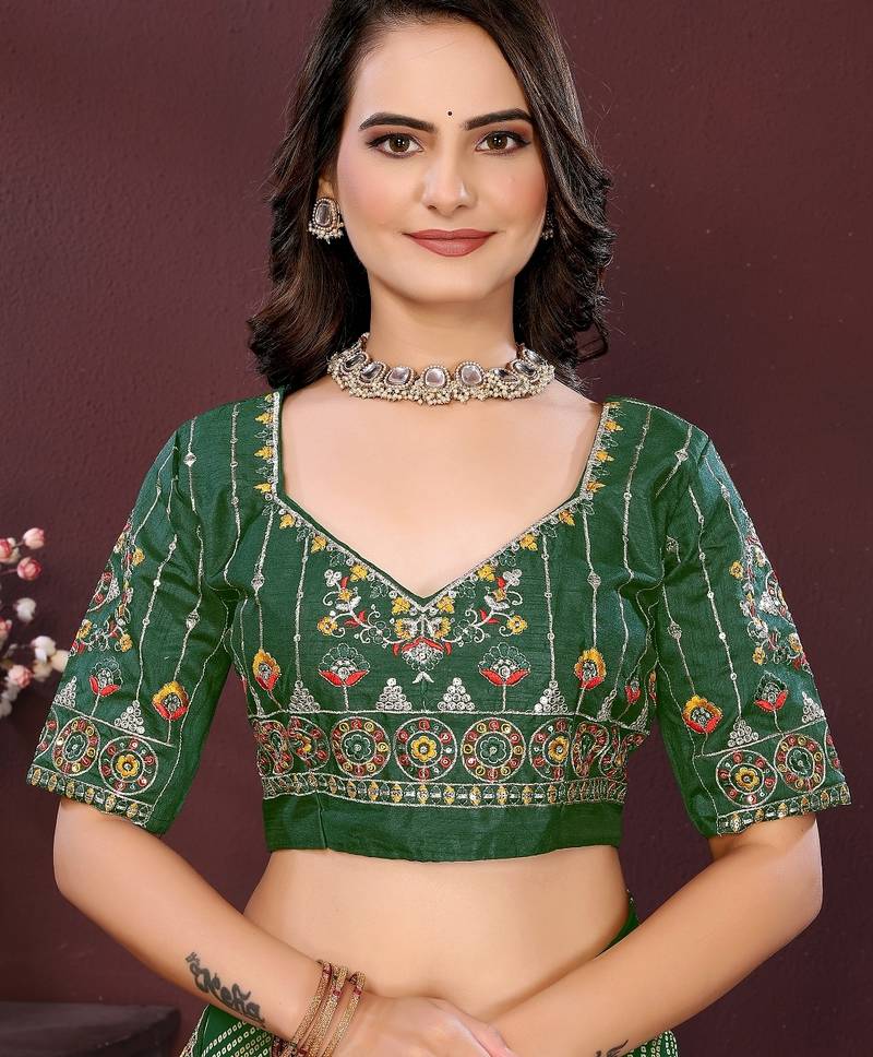 green color georgette fabric bandhej printed traditional saree