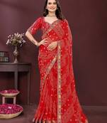 red color georgette fabric bandhej printed traditional saree
