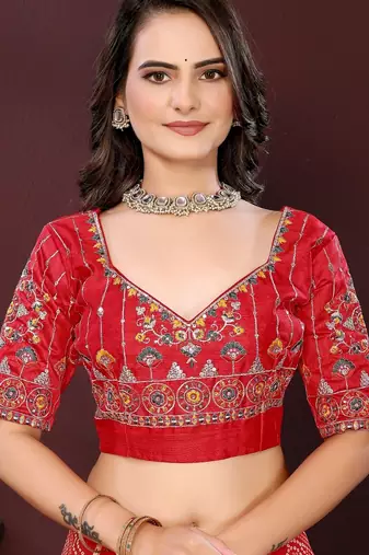 red georgette bandhej printed traditional saree