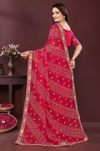 pink georgette bandhej printed traditional saree