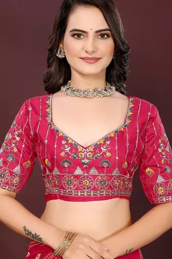 pink georgette bandhej printed traditional saree