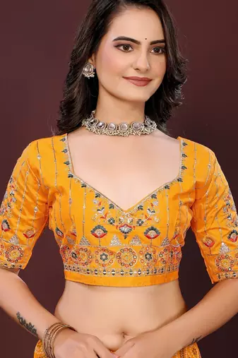 yellow georgette bandhej printed traditional saree
