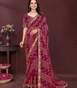 wine color georgette fabric bandhej printed traditional saree