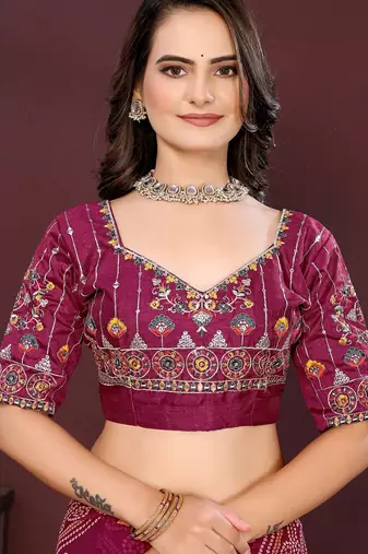wine georgette bandhej printed traditional saree