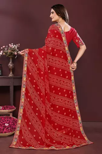 maroon georgette bandhej printed traditional saree