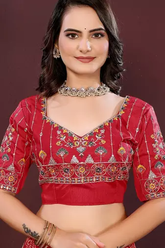 maroon georgette bandhej printed traditional saree