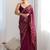 wine color bollywood style smart embroidered ceremonial saree