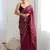 wine color bollywood style smart embroidered ceremonial saree