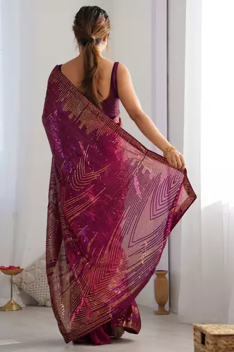 wine style smart embroidered ceremonial saree
