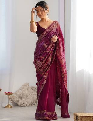 wine style smart embroidered ceremonial saree 5