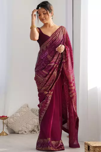 wine style smart embroidered ceremonial saree