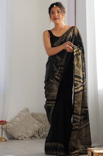 black color bollywood style smart embroidered ceremonial saree