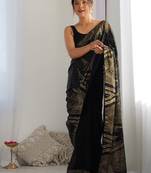 black color bollywood style smart embroidered ceremonial saree