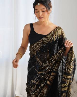 black style smart embroidered ceremonial saree 3