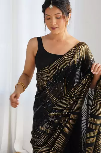 black style smart embroidered ceremonial saree