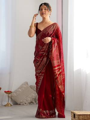 red style smart embroidered ceremonial saree 1