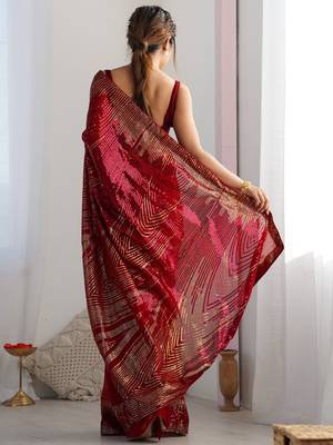 red style smart embroidered ceremonial saree 2