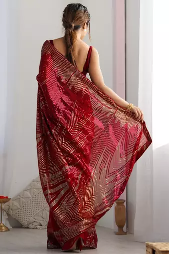 red style smart embroidered ceremonial saree