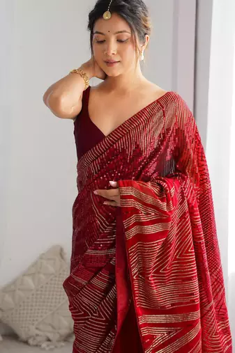 red style smart embroidered ceremonial saree