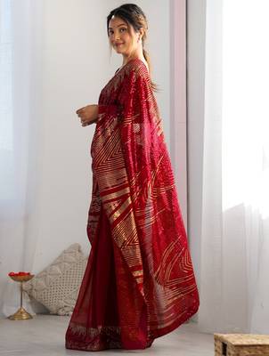 red style smart embroidered ceremonial saree 4