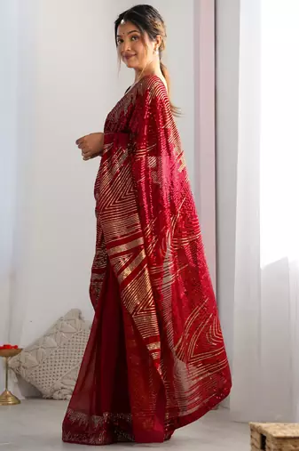 red style smart embroidered ceremonial saree