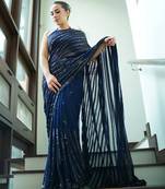 blue color bollywood style smart embroidered ceremonial saree