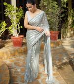 grey color bollywood style smart embroidered ceremonial saree