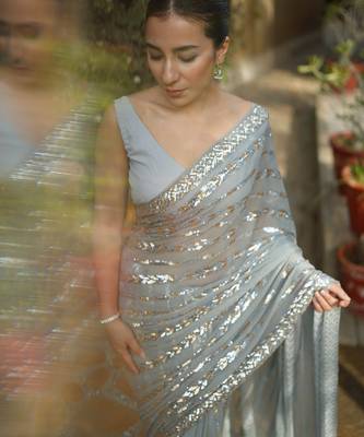 grey style smart embroidered ceremonial saree 3