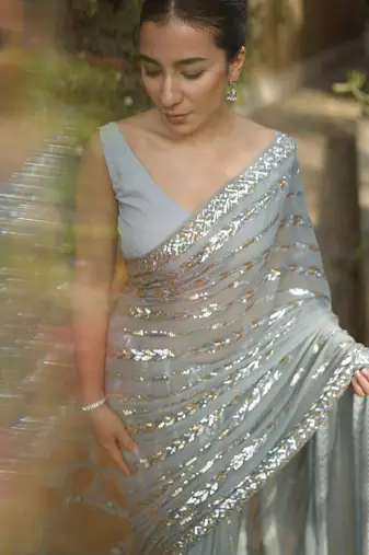 grey style smart embroidered ceremonial saree