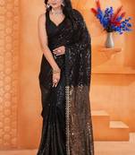 black color bollywood style smart embroidered ceremonial saree