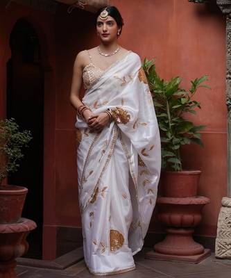 white style smart embroidered ceremonial saree 1