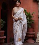 white color bollywood style smart embroidered ceremonial saree
