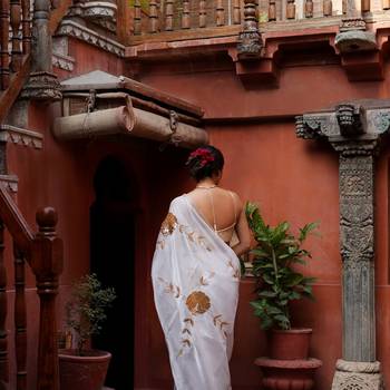 white style smart embroidered ceremonial saree 2