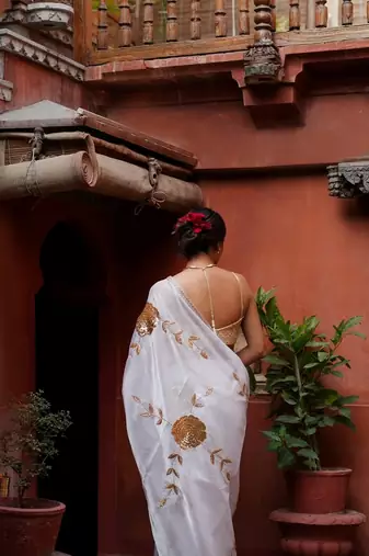 white style smart embroidered ceremonial saree