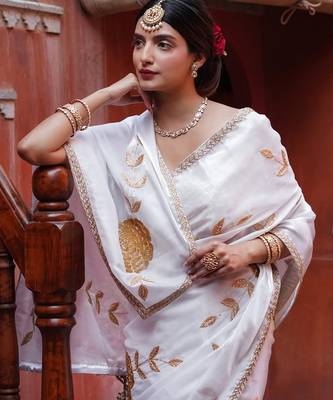 white style smart embroidered ceremonial saree 3