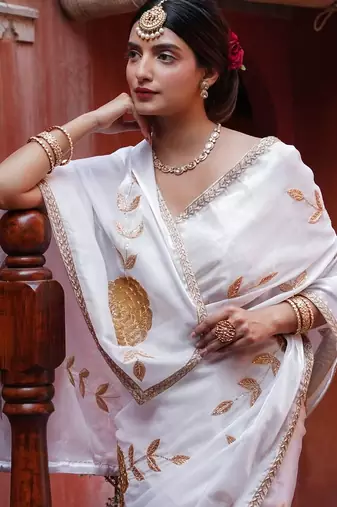 white style smart embroidered ceremonial saree