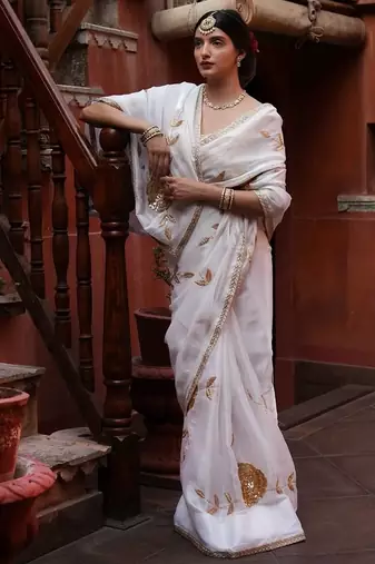 white style smart embroidered ceremonial saree
