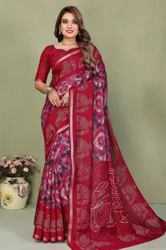 maroon color mul cotton fabric designer printed festive special saree