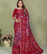 maroon color mul cotton fabric printed festive special saree