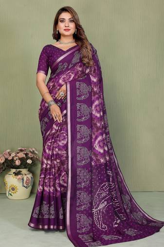 purple color mul cotton fabric designer printed festive special saree