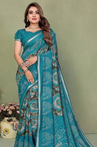 teal color mul cotton fabric designer printed festive special saree