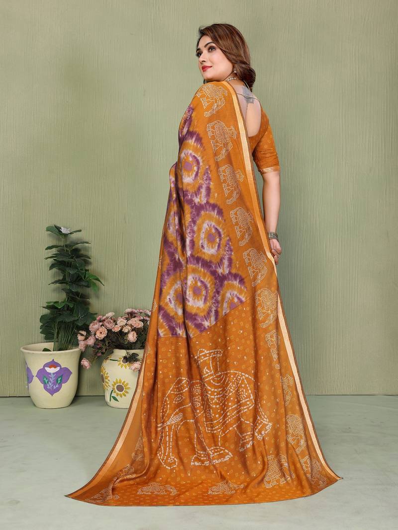 mustard color mul cotton fabric designer printed festive special saree