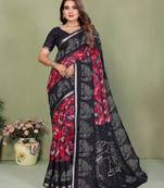 black color mul cotton fabric printed festive special saree