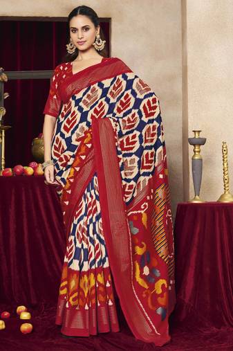 blue color tussar art silk fabric woven ethnic saree with patola print