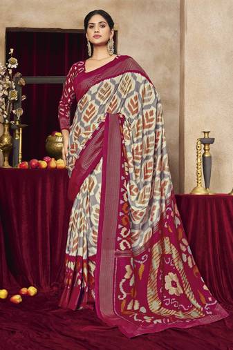 grey color tussar art silk fabric woven designer ethnic saree with patola print