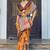 orange color silk blend blended traditional bandhani ajrakh printed saree