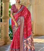 pink color silk blend blended traditional bandhani ajrakh printed saree