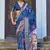 blue color silk blend blended traditional bandhani ajrakh printed saree