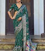 green color silk blend blended traditional bandhani ajrakh printed saree