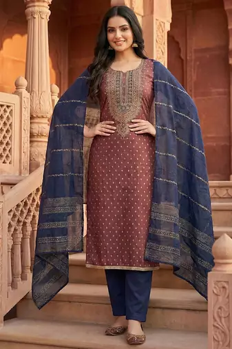 Purple shimmer jacquard salwar suit dress material